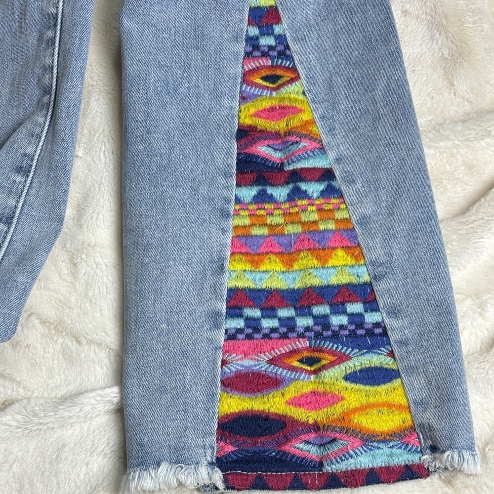 Driftwood Clara Ankle Embroidered Aztec Jeans Bootcut Frayed Hem - Picture 9 of 11